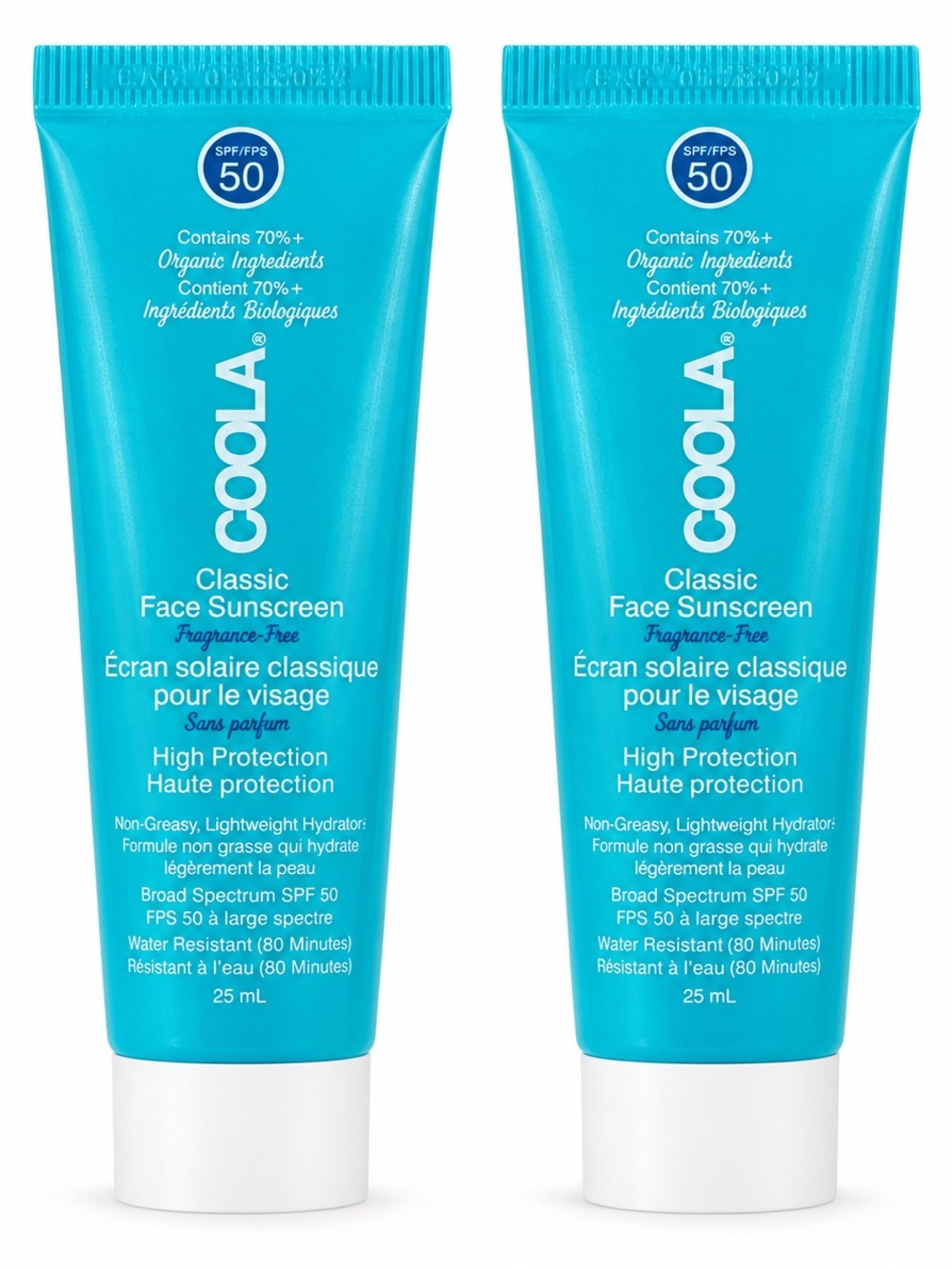 COOLA Classic Face Sunscreen SPF50 Fragrance Free Mini Duo 20ml BRAND NEW/SEALED
